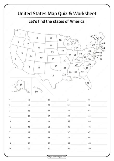 Free Printable United States Map Quiz And Worksheet Map Quiz Us Map