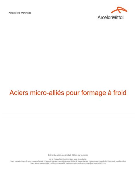 Aciers Micro Alliés Pour Formage à Froid Arcelormittal