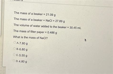 Solved The Mass Of A Beaker G The Mass Of A Beaker Chegg