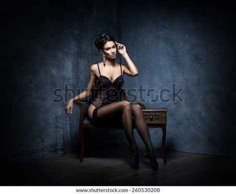 Gorgeous Young Woman Sexy Lingerie Stockings 스톡 사진 지금 편집