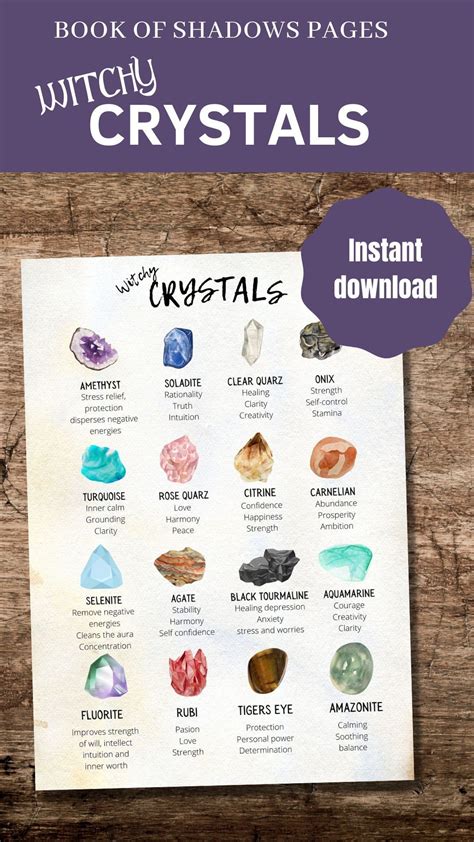 Crystal And Stone Chart Printable For Book Of Shadows Crystals Meaning