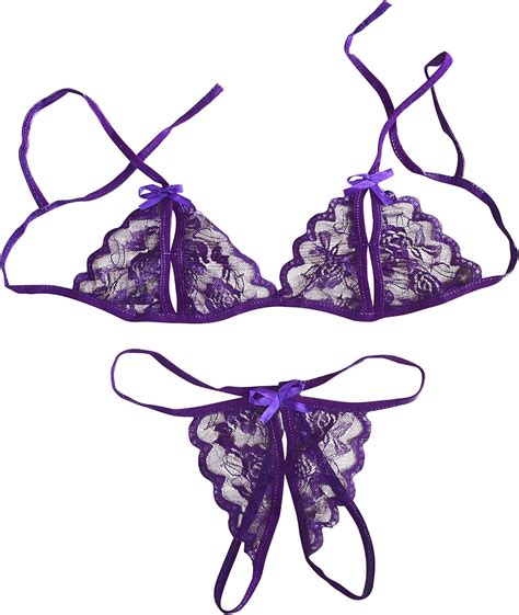 Sexy Peek A Boo Lingerie Set Purple Clothing