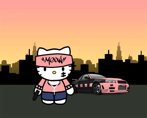 Download Hello Kitty Gangster Cityscape Wallpaper