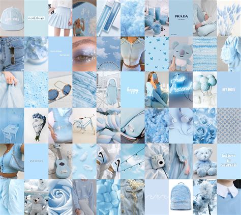 Light Blue Wall Collage Kit Baby Blue Aesthetic Photo Kit Soft