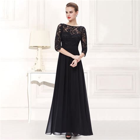 Abendkleid Dreiviertel Arm Spitzenkleid Schwarz Long Black Evening