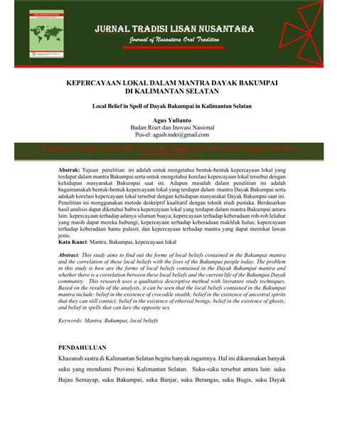 Pdf Kepercayaan Lokal Dalam Mantra Dayak Bakumpai Di Kalimantan Selatan