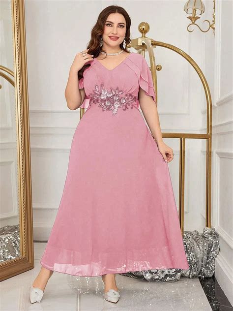 Vestido De Baile De Chiffon Plissado Para Mulheres Plus Size Gola