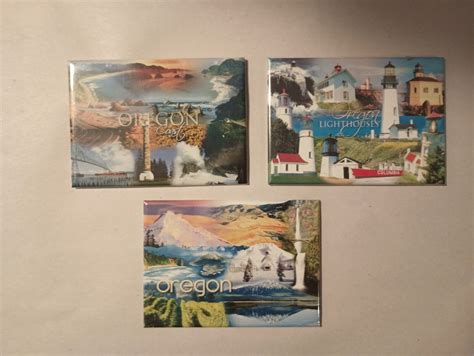 Oregon Souvenir Refrigerator Magnets Set Of 3 Lighthouses Or Coast