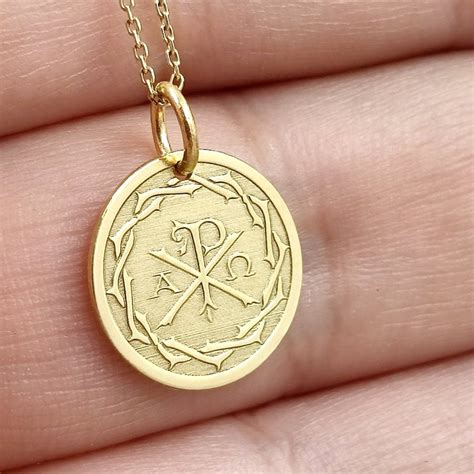 Dainty K Solid Gold Chi Rho Cross Necklace Personalized Etsy