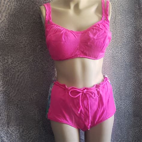 Vintage 1960s Bikini Mod Bright Pink Retro Med Floral Gem