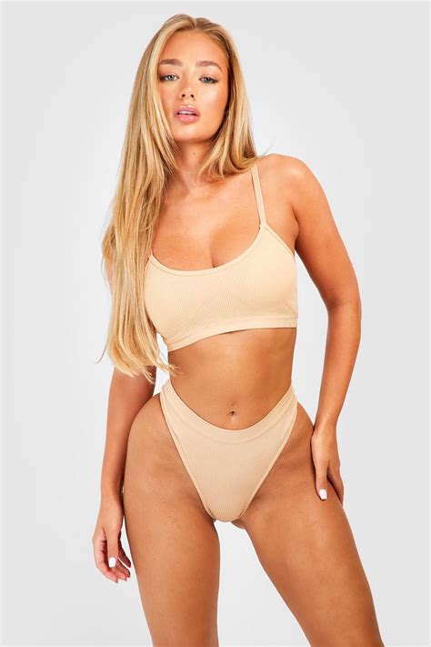 Seamless Triangle Bralette And Thong Set Boohoo Usa