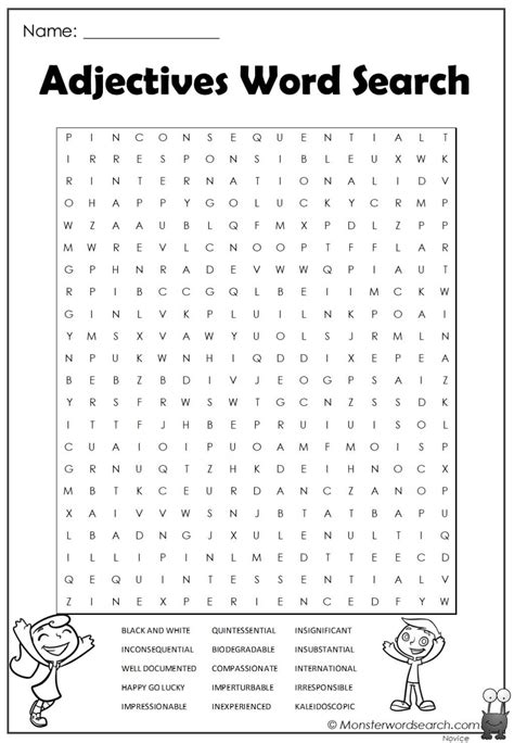 Adjectives Word Search Monster Word Search