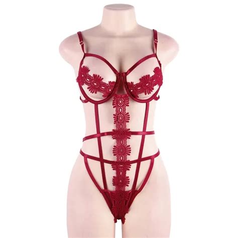 Logo Custom Odm Flowers Lace Sexy Women Hollow Out Plus Size Teddy Bodysuit Lingerie Lingerie
