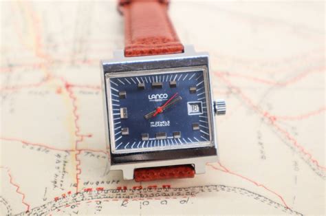 Vintage Oversize Swiss Blue Dial Lanco Watch From 1970s Fhf St 96 4 A