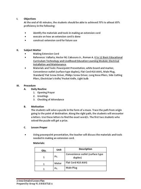 I Objectives A Semi Detailed Lesson Plan Prepared By Group Vi Ii Bsed Tle A Pdf Wire