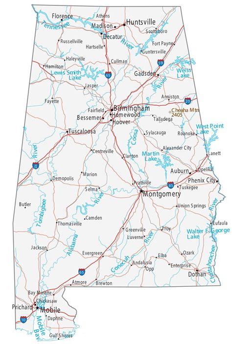 Map of Alabama - Cities and Roads - GIS Geography
