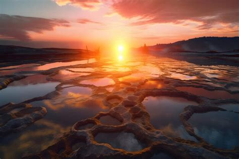 Um pôr do sol sobre um lago salgado o sol se pondo atrás dele