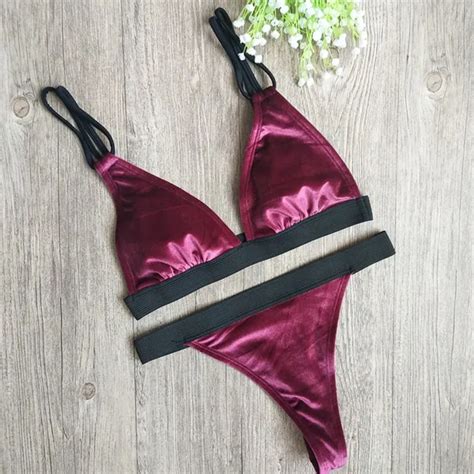Aliexpress Buy Sexy Thong Velvet Bikinis Swimwear New Push Up Brazilian Bikini Set