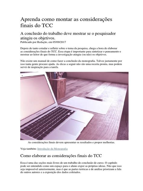 Aprenda Como Montar As Considerações Finais Do TCC PDF | PDF | Science ...