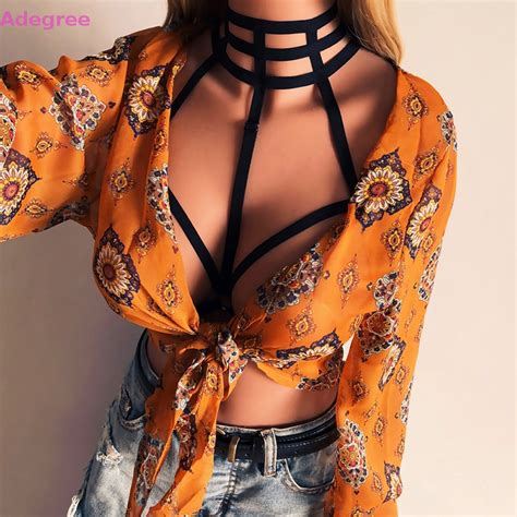 Adegree Sexy Elastic Goth Cage Bra Top Body Harness Cross Crop Strap Lingerie Shopee Malaysia