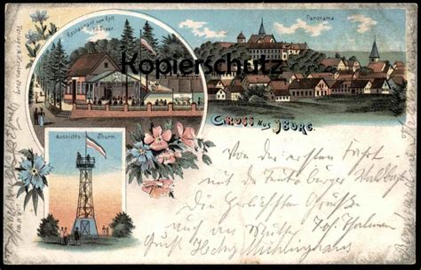 ALTE LITHO POSTKARTE GRUSS AUS IBURG 1901 PANORAMA TURM RESTAURANT