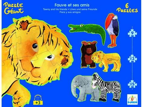 Djeco Puzzle géant 9 12 15 pièces Fauve et ses amis