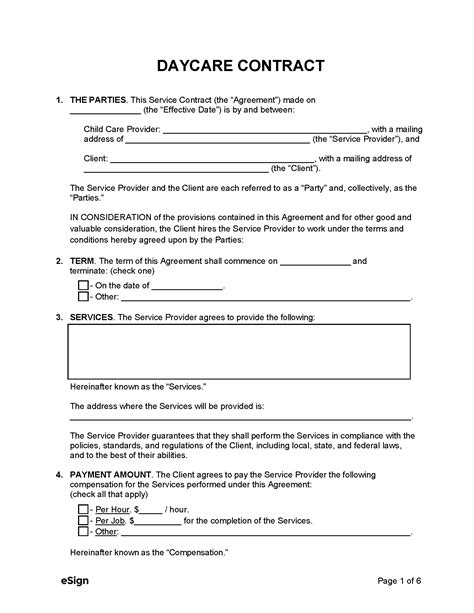 Free Daycare Child Care Contract Template Pdf Word