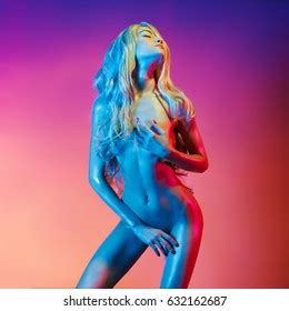Nude Beautiful Blonde Dancing Colorful Light Stock Photo Shutterstock