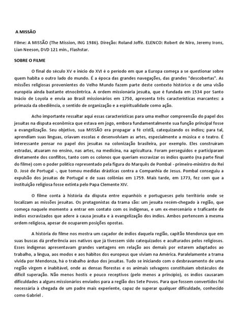 Filme A Missão Resumo - A MISSÃO Resumo Filme | PDF | Religião e crença