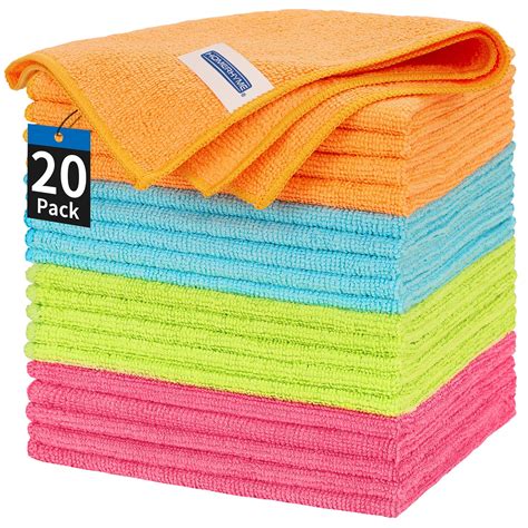 HOMERHYME Microfiber Cleaning Cloth - 20 Pack Cleaning Towels, 12" x 12 ...