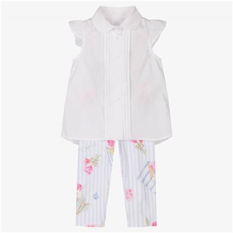 Lapin House Girls White And Blue Striped Leggings Set Childrensalon