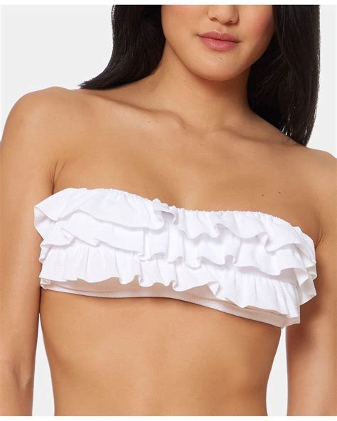 Jessica Simpson Solid Ruffle Bandeau Bikini Top In White Lyst