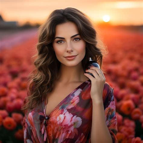 Premium Ai Image Photo Of Brunette Dutch Woman Holding A Lip Stain Colorful Tulip Fiel Concept
