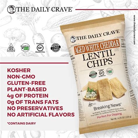 The Daily Crave Aged White Cheddar Lentil Chips 4 25 Oz 4 G Protein