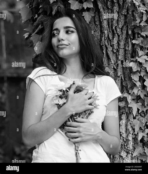 Brunette Girl Lean Black And White Stock Photos Images Alamy