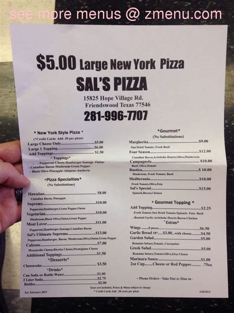 Online Menu Of Sals Pizza Restaurant Friendswood Texas 77546 Zmenu