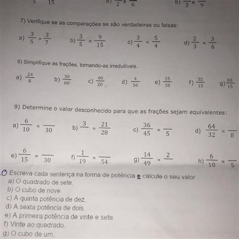 9 Determine O Valor Desconhecido Para Que As Frações Sejam