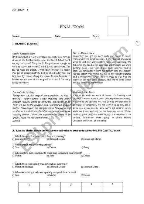 Final Exam Esl Worksheet By Rosealviar