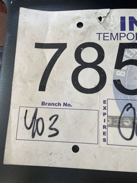 Indiana Temporary License Plate In Temp Tag Branch Exp