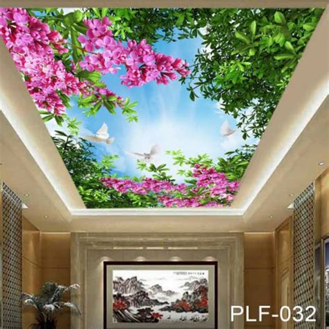 Jual Wallpaper D Plafon Langit Biru Bunga Pink Dan Daun Hijau Harga