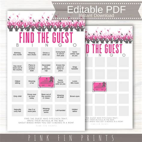 Find The Guest Bingo Graduation Game For Hot Pink Legally Blonde Theme Graduation Party Artofit