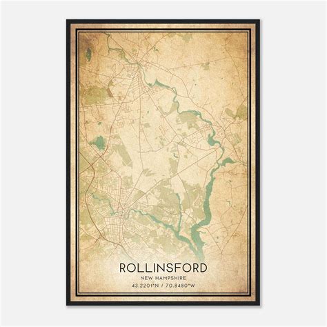Vintage Rollinsford New Hampshire Map Poster, Rollinsford NH City Road