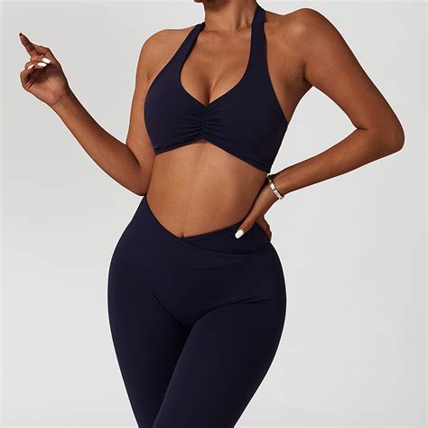 Women High Waisted Nude Crotchless Yoga Pants Sets Activewear Sexy Sport Fitness Gym Clothes