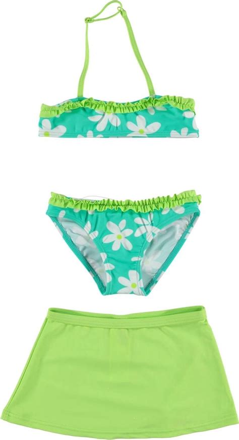 Losan Bikini Met Strandrokje Aqua Met Lime Gebloemd Maat 116 Bol