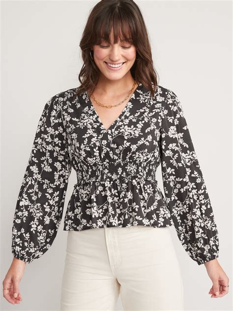 Puff Sleeve Floral Smocked Peplum Blouse Old Navy