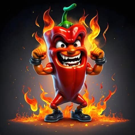 Premium Photo Cute Cartoon Hot Chili Pepper On A Fire Ai Generated