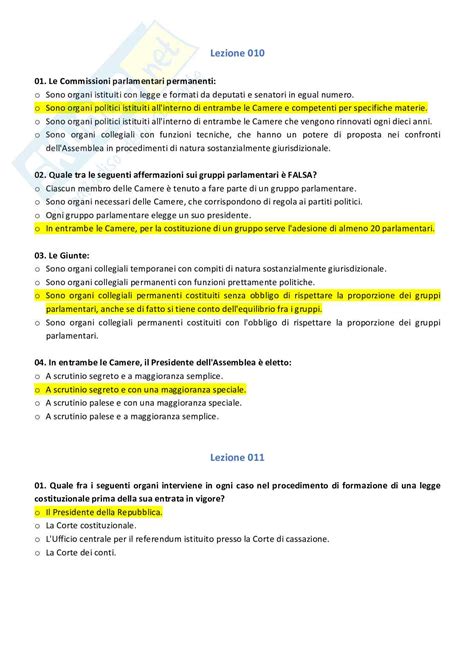 Paniere Compilato Con Risposte Chiuse Di Istituzioni Di Diritto Pubblico