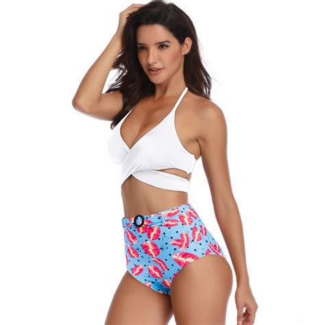 High Waisted Halter Bikini With Floral Printed Design
