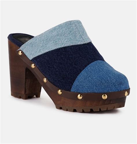 Rag And Co Meso Denim Patchwork Clogs Mules Blue Editorialist