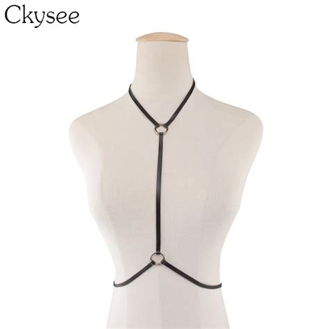 Ckysee Gothic Punk Black Leather Body Chains For Women Sexy Bra Bikini Harness Body Chain